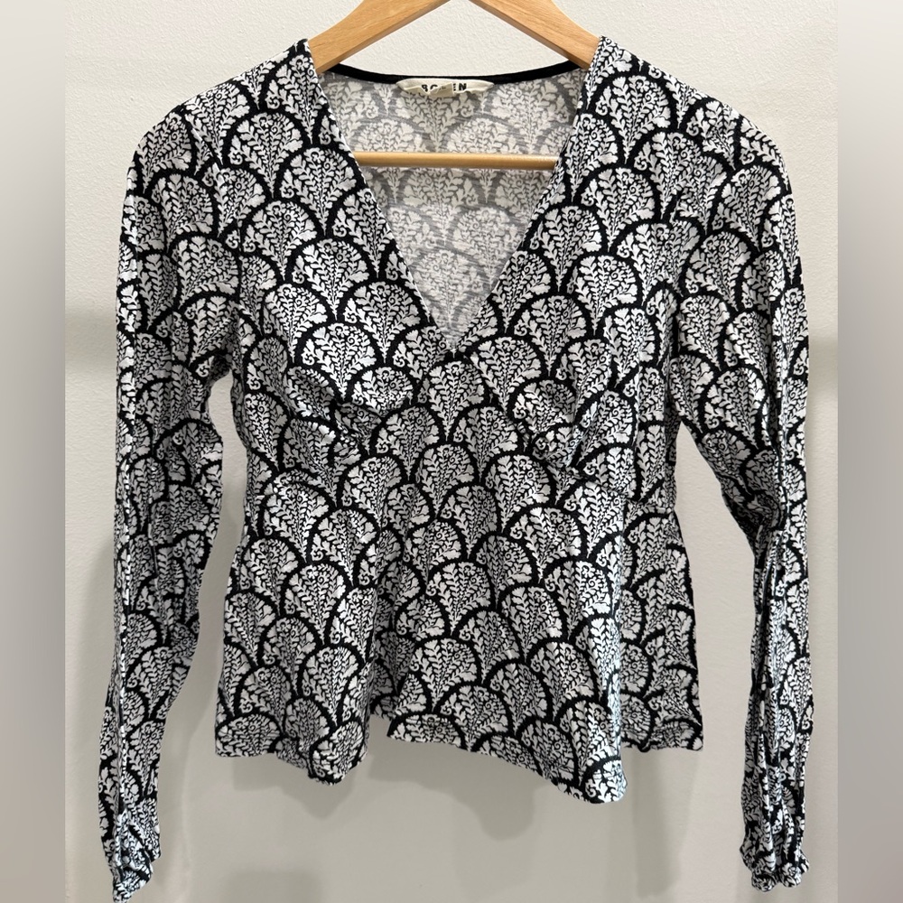 Boden black and white peplum Top